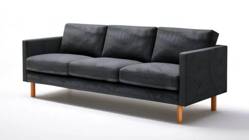 Trzyosobowa sofa grafitowa z nogami z naturalnego drewna, 210 x 85 x 82 cm