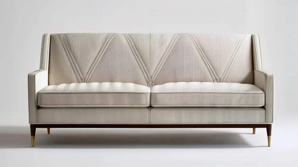 Beżowa sofa trzyosobowa z geometrycznymi przeszyciami, 200 × 85 × 90 cm