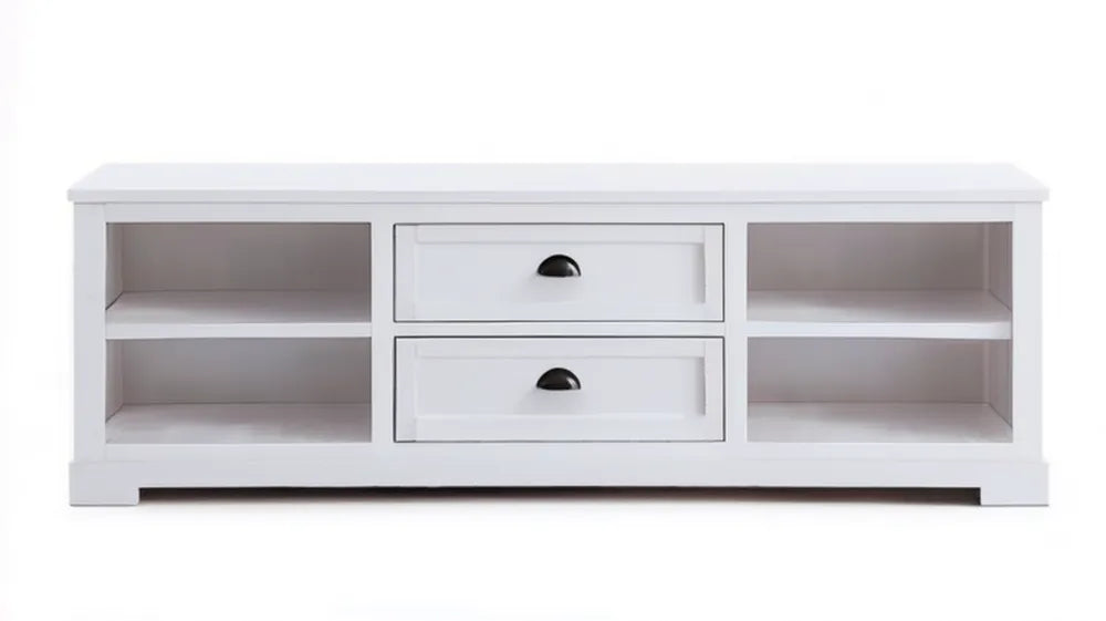 Biała szafka RTV z litego drewna sosnowego 120 x 40 x 45 cm