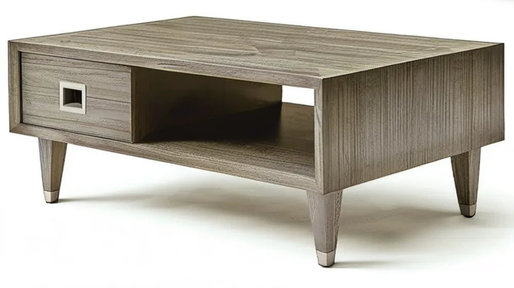 Prostokątny stolik kawowy MDF w dekorze dębu szarobrązowy 100 x 60 x 45 cm