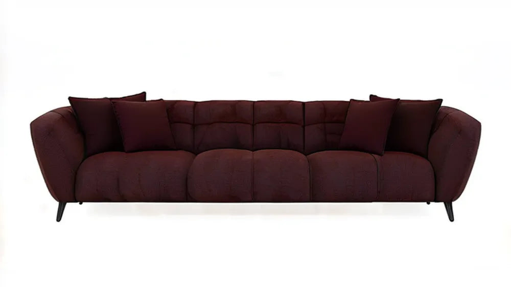 Trzyosobowa sofa półokrągła bordowa z czarnymi nogami, 240 × 100 × 78 cm