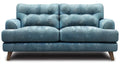 Dwuosobowa sofa tapicerowana niebieska z brązowymi nogami, 150 x 85 x 85 cm