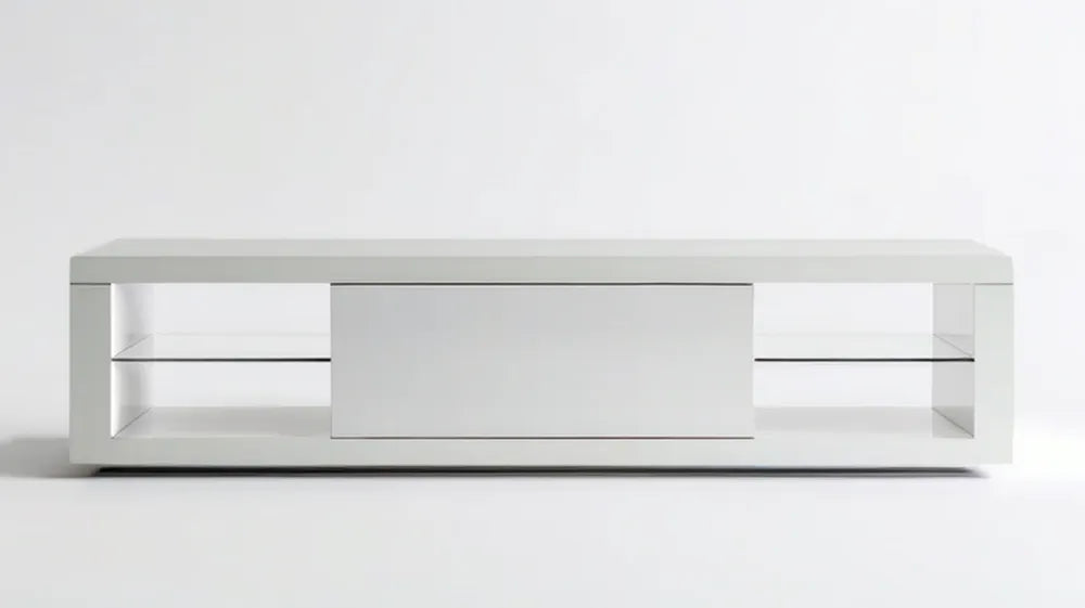 Biała szafka RTV z płyty MDF z przesuwnymi drzwiami, 180 x 40 x 45 cm
