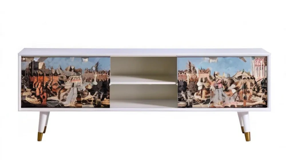 Szafka RTV z nadrukiem, biała, 160 x 40 x 55 cm