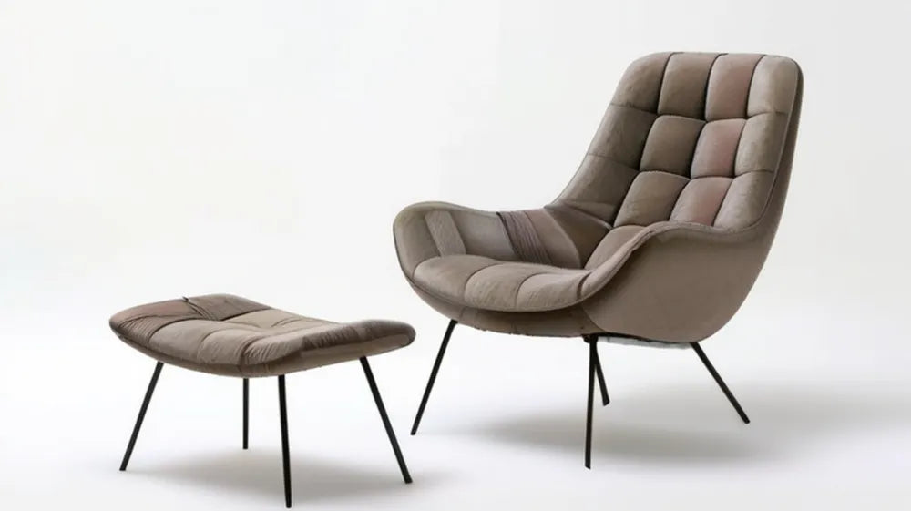 Ergonomiczny fotel wypoczynkowy z podnóżkiem, tkanina poliestrowa szarobrązowa/czarna, 75 x 82 x 100 cm