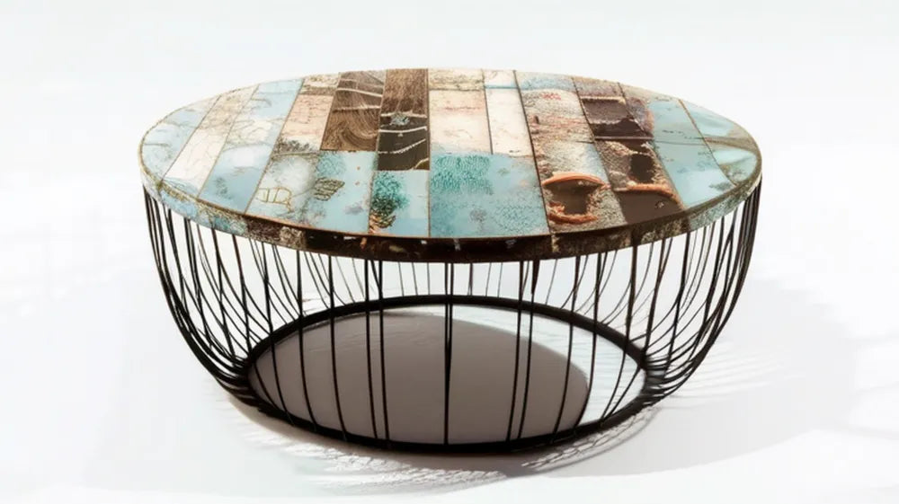 Okrągły stolik kawowy z ceramicznym blatem i czarną stalową podstawą, Ø 80 x 42 cm