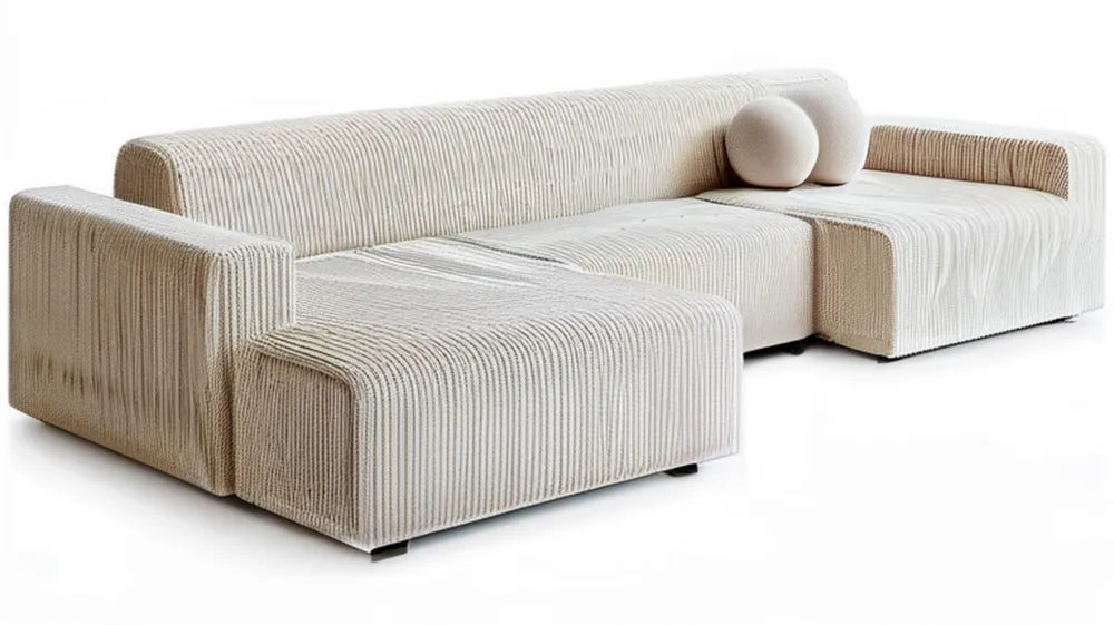 Kremowo-beżowa modułowa sofa sztruksowa w kształcie U, 300 × 170 × 75 cm